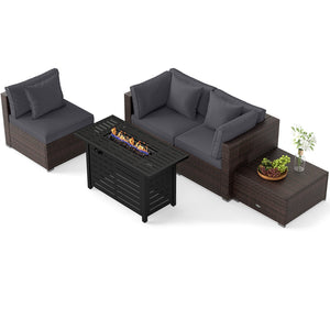 Heavy-duty Frame Rattan Sofa Set with 60000 BTU Firepit Table-Gray view 4