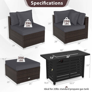 Heavy-duty Frame Rattan Sofa Set with 60000 BTU Firepit Table-Gray view 5