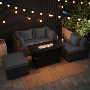 Heavy-duty Frame Rattan Sofa Set with 60000 BTU Firepit Table-Gray view 6