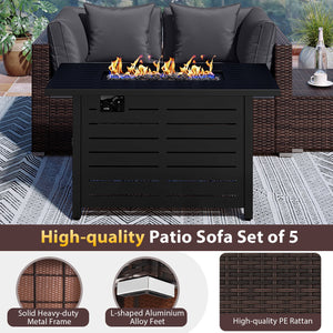 Heavy-duty Frame Rattan Sofa Set with 60000 BTU Firepit Table-Gray view 7