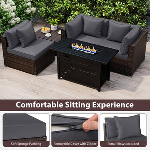 Heavy-duty Frame Rattan Sofa Set with 60000 BTU Firepit Table-Gray view 8