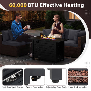 Heavy-duty Frame Rattan Sofa Set with 60000 BTU Firepit Table-Gray view 9