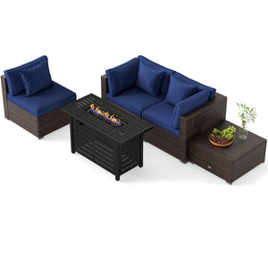 Heavy-duty Frame Rattan Sofa Set with 60000 BTU Firepit Table-Navy view 4
