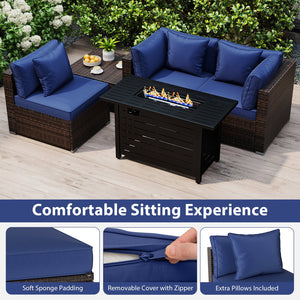 Heavy-duty Frame Rattan Sofa Set with 60000 BTU Firepit Table-Navy view 7