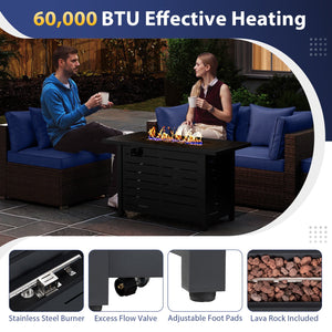 Heavy-duty Frame Rattan Sofa Set with 60000 BTU Firepit Table-Navy view 9