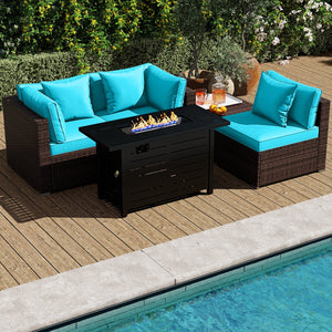 Heavy-duty Frame Rattan Sofa Set with 60000 BTU Firepit Table-Turquoise view 3