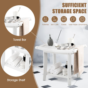 Heavy Duty Waterproof Bath Stool with Curved Seat and Storage Shelf-White view 9