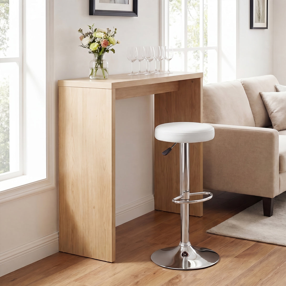 Height-adjustable Bar Stool with 360° Swivel for Kitchen & Dining-White view 2