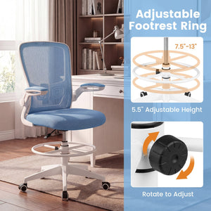 Height Adjustable Drafting Chair with Flip Up Arms for Home Office-Blue view 8