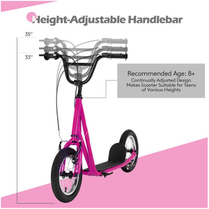 Height Adjustable Kid Kick Scooter with 12 Inch Air Filled Wheel-Pink view 7