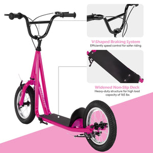 Height Adjustable Kid Kick Scooter with 12 Inch Air Filled Wheel-Pink view 8