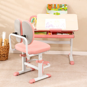Height-Adjustable Kid's Study Desk and Chair Set-Pink view 2