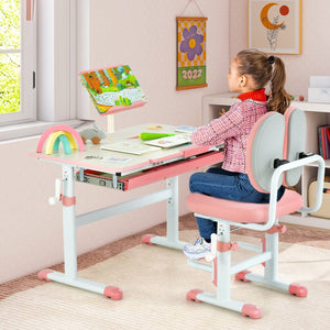 Height-Adjustable Kid's Study Desk and Chair Set-Pink view 3
