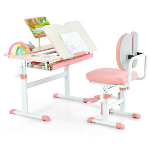 Height-Adjustable Kid's Study Desk and Chair Set-Pink view 4