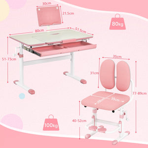 Height-Adjustable Kid's Study Desk and Chair Set-Pink view 5