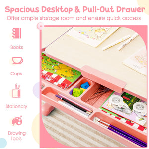 Height-Adjustable Kid's Study Desk and Chair Set-Pink view 8
