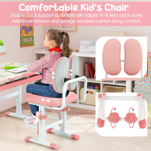 Height-Adjustable Kid's Study Desk and Chair Set-Pink view 9