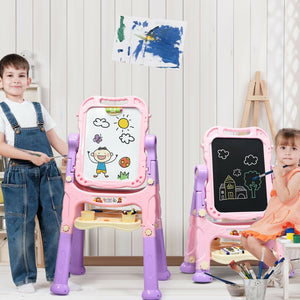 Height Adjustable Kids Art Easel Magnetic Double Sided Board-Pink view 2