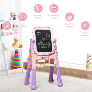 Height Adjustable Kids Art Easel Magnetic Double Sided Board-Pink view 4