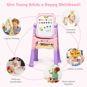 Height Adjustable Kids Art Easel Magnetic Double Sided Board-Pink view 6