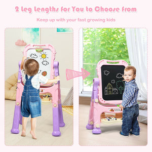 Height Adjustable Kids Art Easel Magnetic Double Sided Board-Pink view 9