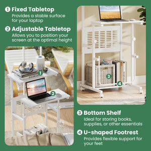 Height Adjustable Mobile Computer Stand-Up Desk with Two Modes-White view 5