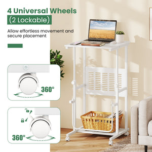 Height Adjustable Mobile Computer Stand-Up Desk with Two Modes-White view 8