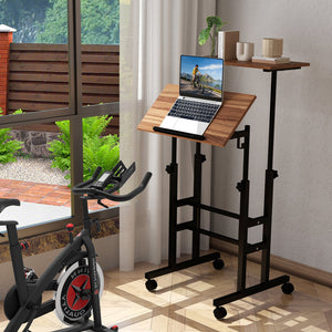 Height-adjustable Mobile Standing Desk with Split Top and Adjustable Angle-Walnut view 3