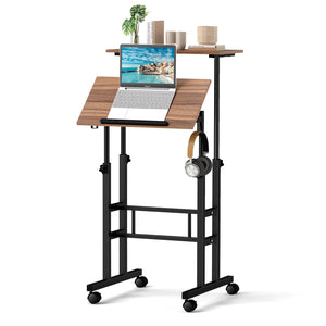 Height-adjustable Mobile Standing Desk with Split Top and Adjustable Angle-Walnut view 4