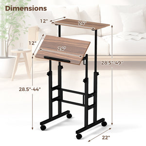 Height-adjustable Mobile Standing Desk with Split Top and Adjustable Angle-Walnut view 5