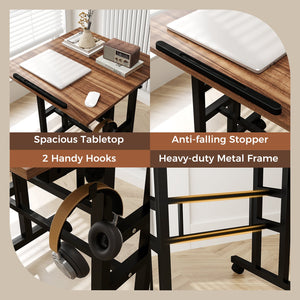 Height-adjustable Mobile Standing Desk with Split Top and Adjustable Angle-Walnut view 8