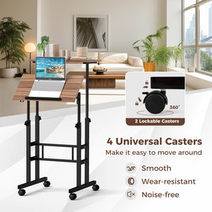 Height-adjustable Mobile Standing Desk with Split Top and Adjustable Angle-Walnut view 9