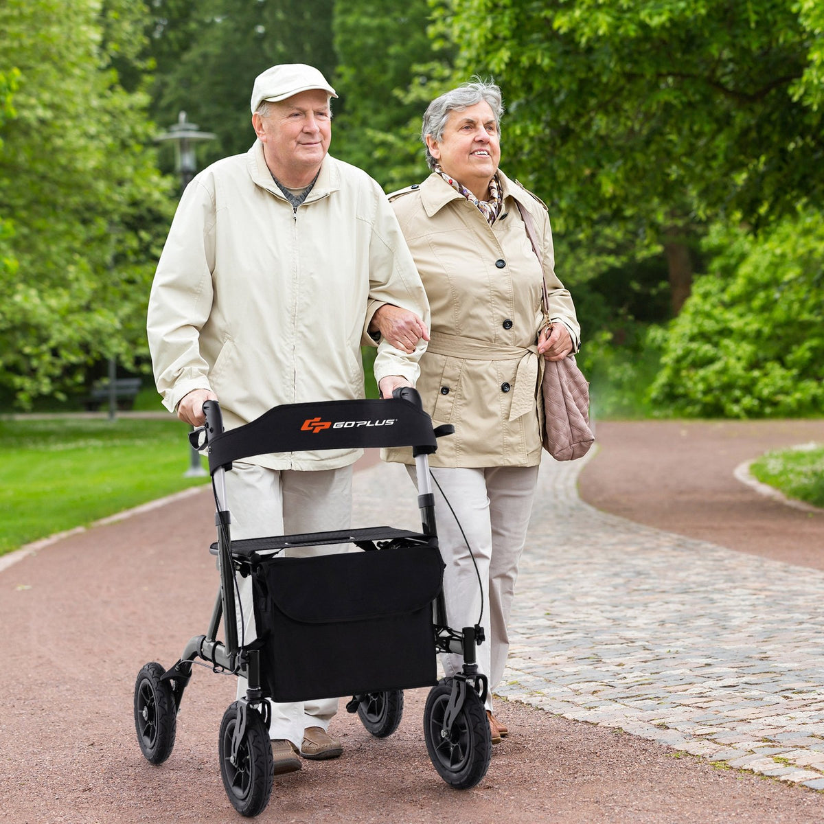 Height Adjustable Rollator Walker Foldable Rolling Walker with Seat for Seniors-Black view 2