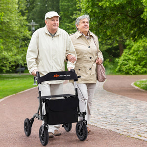 Height Adjustable Rollator Walker Foldable Rolling Walker with Seat for Seniors-Black view 2