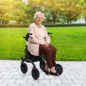 Height Adjustable Rollator Walker Foldable Rolling Walker with Seat for Seniors-Black view 3
