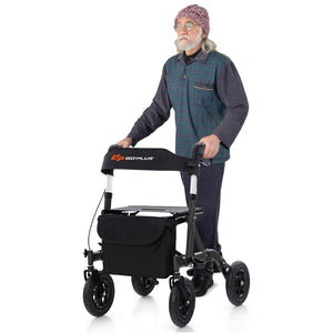 Height Adjustable Rollator Walker Foldable Rolling Walker with Seat for Seniors-Black view 4