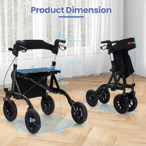 Height Adjustable Rollator Walker Foldable Rolling Walker with Seat for Seniors-Black view 5