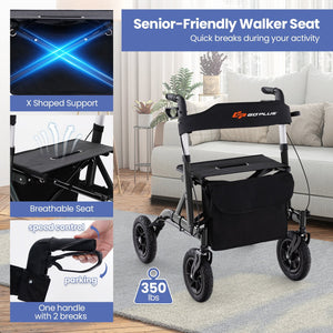 Height Adjustable Rollator Walker Foldable Rolling Walker with Seat for Seniors-Black view 8
