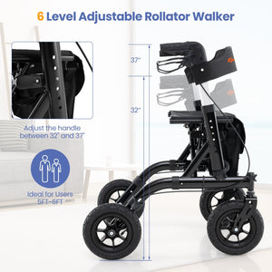Height Adjustable Rollator Walker Foldable Rolling Walker with Seat for Seniors-Black view 9