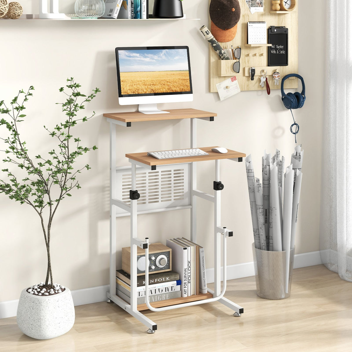 Standing Desk for Small Space Sit Stand Desk with Height Adjustable Desktop view 2