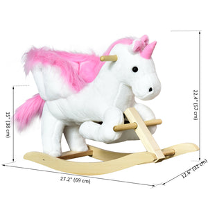 Qaba Baby Rocking Horse, Plush Animal Rocker for Toddlers Aged 18-36 Months, Stuffed Ride Toy with Sounds, Seat Belt, White and Pink