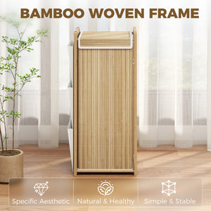 Bamboo Laundry Hamper with Removable Drawstring Bag and Side Storage Pockets, 20 Gal, Natural