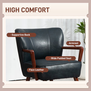 Accent Chair, Modern Armchair, Faux Leather Upholstered Living Room Chair with Wood Legs and Wide Padded – view 17