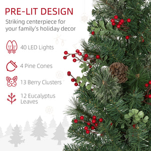 2ft 2 Pack Artificial Christmas Tree, Pre Lit Christmas Tree with Red Berries and Pine Cones, Battery Operated, Green
