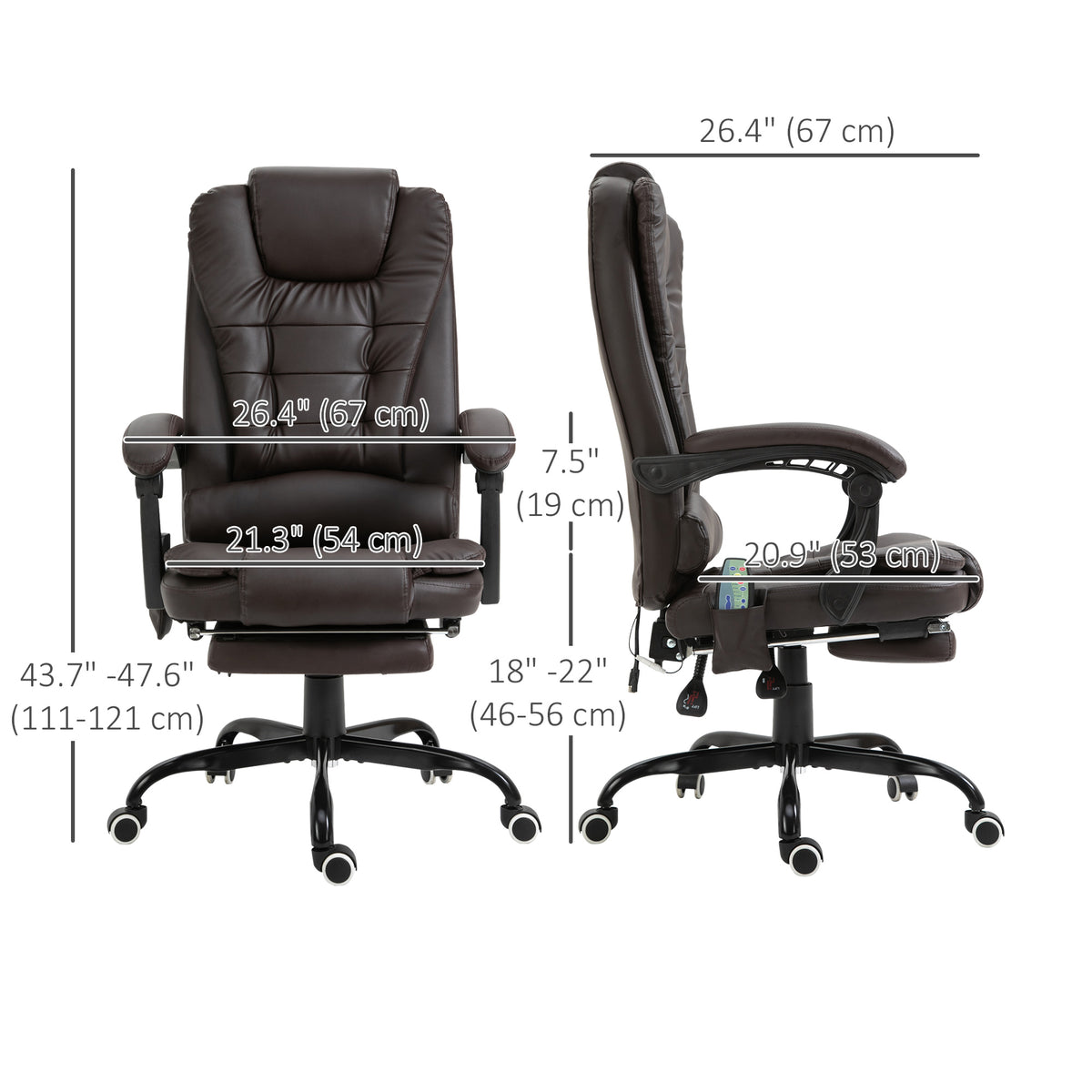 7-Point Vibrating Massage Chair, Reclining Office Chair with Footrest, Reclining Back, Adjustable Height, Brown
