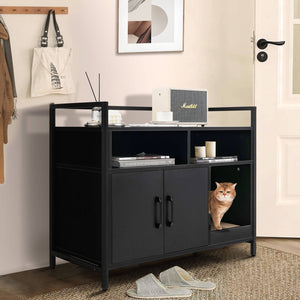 Hidden Cat Washroom with Double Doors and Scratch Cardboard-Black view 2
