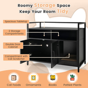 Hidden Cat Washroom with Double Doors and Scratch Cardboard-Black view 7