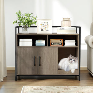 Hidden Cat Washroom with Double Doors and Scratch Cardboard-Oak view 2