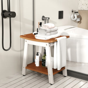 HIPS Shower Bench Seat with Handle Shower Head-Brown&White view 2