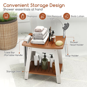 HIPS Shower Bench Seat with Handle Shower Head-Brown&White view 7